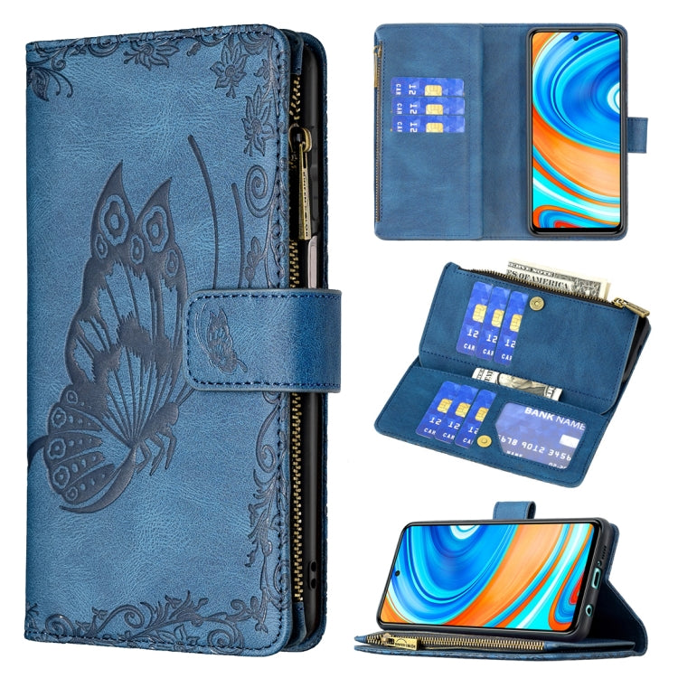 For Xiaomi Redmi Note 9 Pro Max Flying Butterfly Embossing Pattern Zipper Horizontal Flip Leather Case with Holder & Card Slots & Wallet