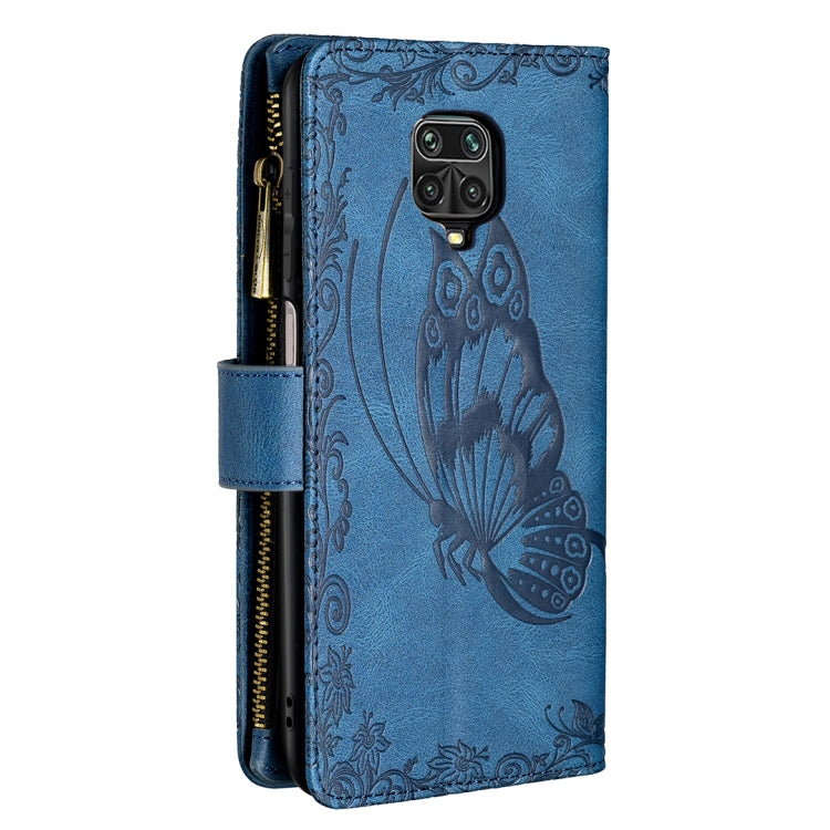 For Xiaomi Redmi Note 9 Pro Max Flying Butterfly Embossing Pattern Zipper Horizontal Flip Leather Case with Holder & Card Slots & Wallet