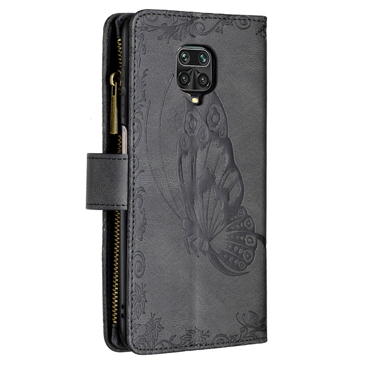 For Xiaomi Redmi Note 9 Pro Max Flying Butterfly Embossing Pattern Zipper Horizontal Flip Leather Case with Holder & Card Slots & Wallet