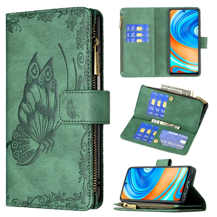 For Xiaomi Redmi Note 9 Pro Max Flying Butterfly Embossing Pattern Zipper Horizontal Flip Leather Case with Holder & Card Slots & Wallet