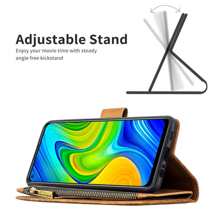 For Xiaomi Redmi Note 9 Flying Butterfly Embossing Pattern Zipper Horizontal Flip Leather Case with Holder & Card Slots & Wallet