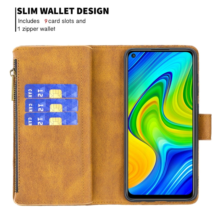 For Xiaomi Redmi Note 9 Flying Butterfly Embossing Pattern Zipper Horizontal Flip Leather Case with Holder & Card Slots & Wallet