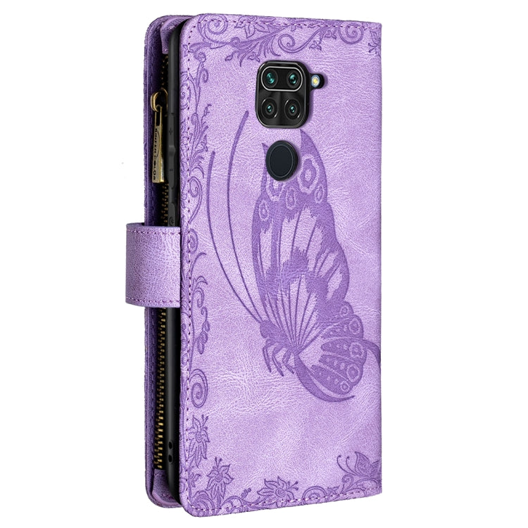 For Xiaomi Redmi Note 9 Flying Butterfly Embossing Pattern Zipper Horizontal Flip Leather Case with Holder & Card Slots & Wallet