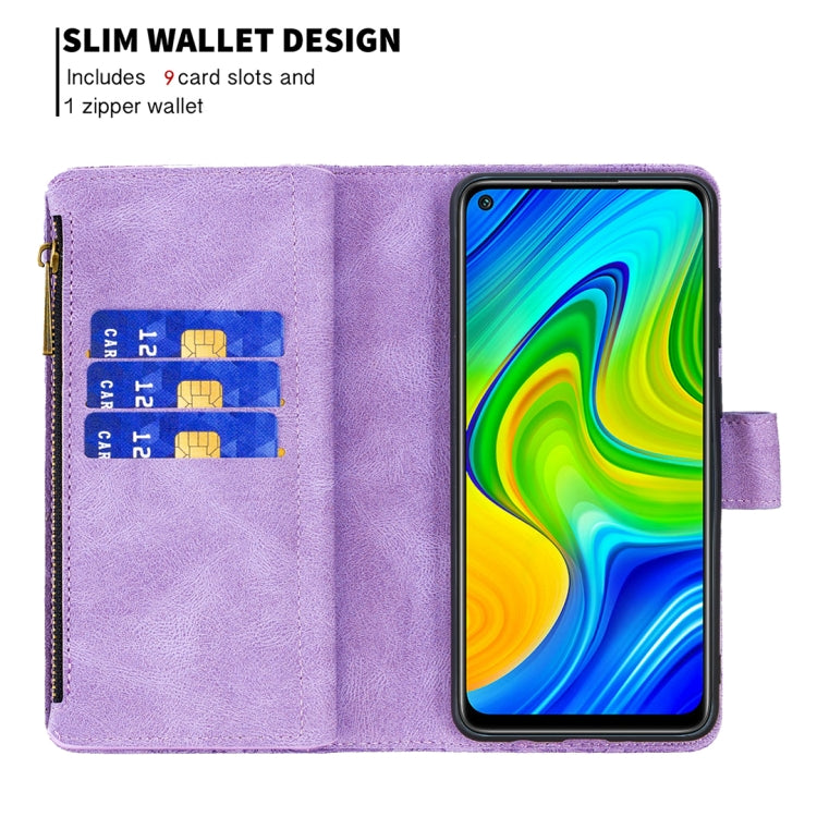 For Xiaomi Redmi Note 9 Flying Butterfly Embossing Pattern Zipper Horizontal Flip Leather Case with Holder & Card Slots & Wallet