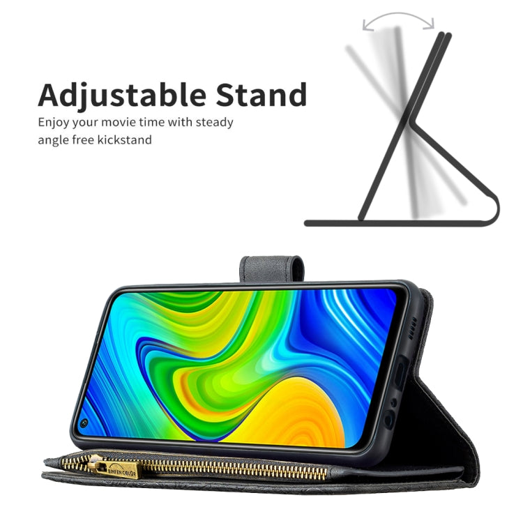 For Xiaomi Redmi Note 9 Flying Butterfly Embossing Pattern Zipper Horizontal Flip Leather Case with Holder & Card Slots & Wallet
