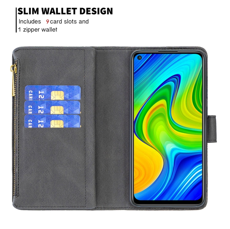 For Xiaomi Redmi Note 9 Flying Butterfly Embossing Pattern Zipper Horizontal Flip Leather Case with Holder & Card Slots & Wallet