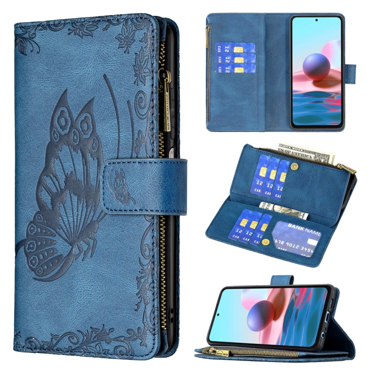 For Xiaomi Redmi Note 10 4G Flying Butterfly Embossing Pattern Zipper Horizontal Flip Leather Case with Holder & Card Slots & Wallet