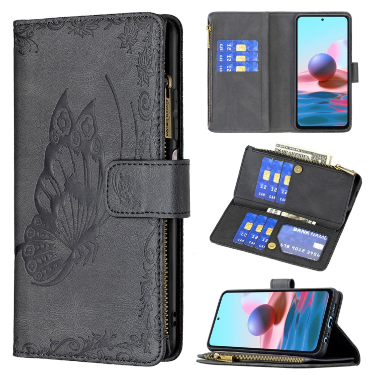 For Xiaomi Redmi Note 10 4G Flying Butterfly Embossing Pattern Zipper Horizontal Flip Leather Case with Holder & Card Slots & Wallet