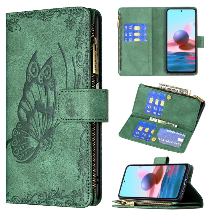 For Xiaomi Redmi Note 10 4G Flying Butterfly Embossing Pattern Zipper Horizontal Flip Leather Case with Holder & Card Slots & Wallet