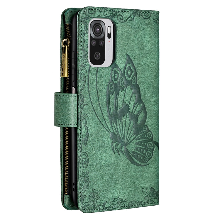 For Xiaomi Redmi Note 10 4G Flying Butterfly Embossing Pattern Zipper Horizontal Flip Leather Case with Holder & Card Slots & Wallet