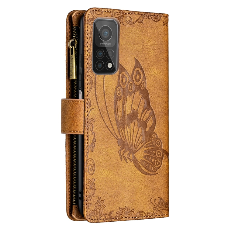 For Xiaomi Mi 10T Pro 5G Flying Butterfly Embossing Pattern Zipper Horizontal Flip Leather Case with Holder & Card Slots & Wallet