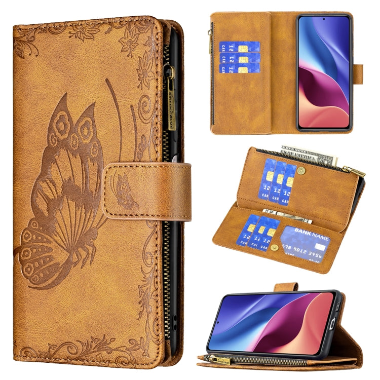 For Xiaomi Mi 11i/Poco F3/Redmi K40 Flying Butterfly Embossing Pattern Zipper Horizontal Flip Leather Case with Holder & Card Slots & Wallet