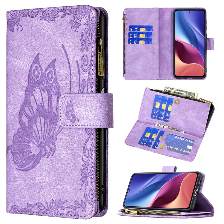 For Xiaomi Mi 11i/Poco F3/Redmi K40 Flying Butterfly Embossing Pattern Zipper Horizontal Flip Leather Case with Holder & Card Slots & Wallet