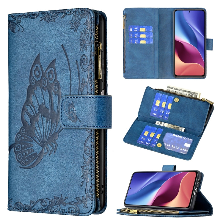 For Xiaomi Mi 11i/Poco F3/Redmi K40 Flying Butterfly Embossing Pattern Zipper Horizontal Flip Leather Case with Holder & Card Slots & Wallet