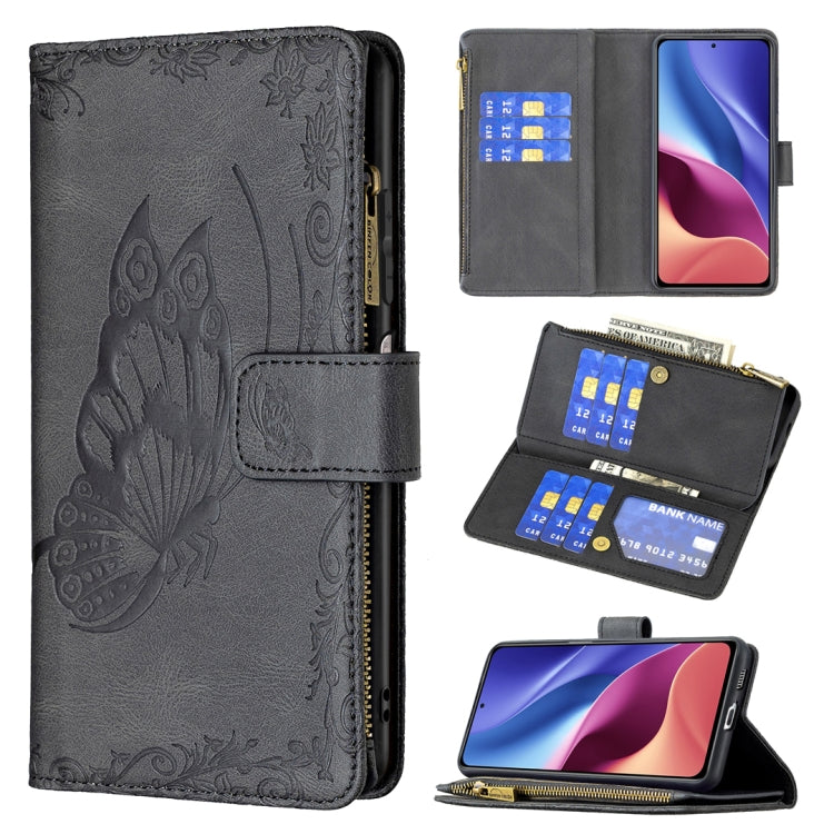 For Xiaomi Mi 11i/Poco F3/Redmi K40 Flying Butterfly Embossing Pattern Zipper Horizontal Flip Leather Case with Holder & Card Slots & Wallet