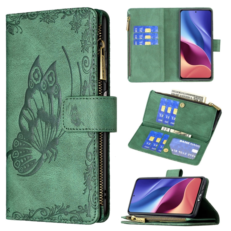 For Xiaomi Mi 11i/Poco F3/Redmi K40 Flying Butterfly Embossing Pattern Zipper Horizontal Flip Leather Case with Holder & Card Slots & Wallet