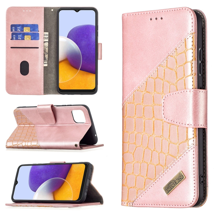 For Samsung Galaxy A22 5G Matching Color Crocodile Texture Horizontal Flip PU Leather Case with Wallet & Holder & Card Slots