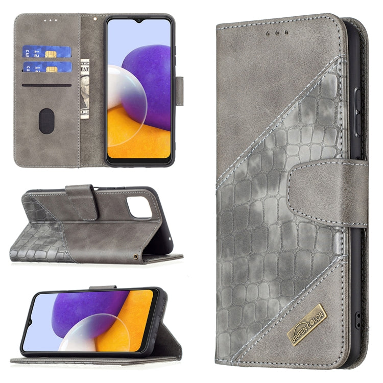 For Samsung Galaxy A22 5G Matching Color Crocodile Texture Horizontal Flip PU Leather Case with Wallet & Holder & Card Slots