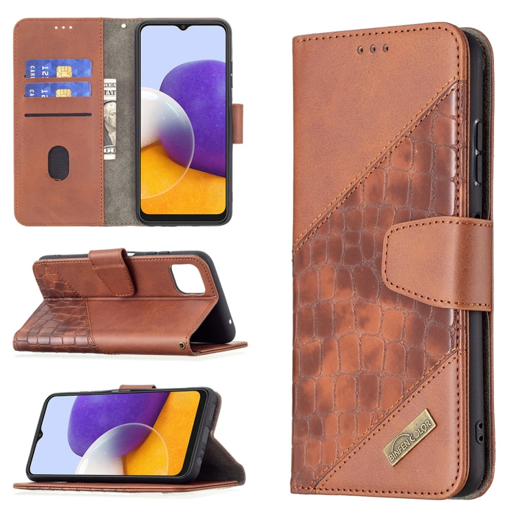 For Samsung Galaxy A22 5G Matching Color Crocodile Texture Horizontal Flip PU Leather Case with Wallet & Holder & Card Slots