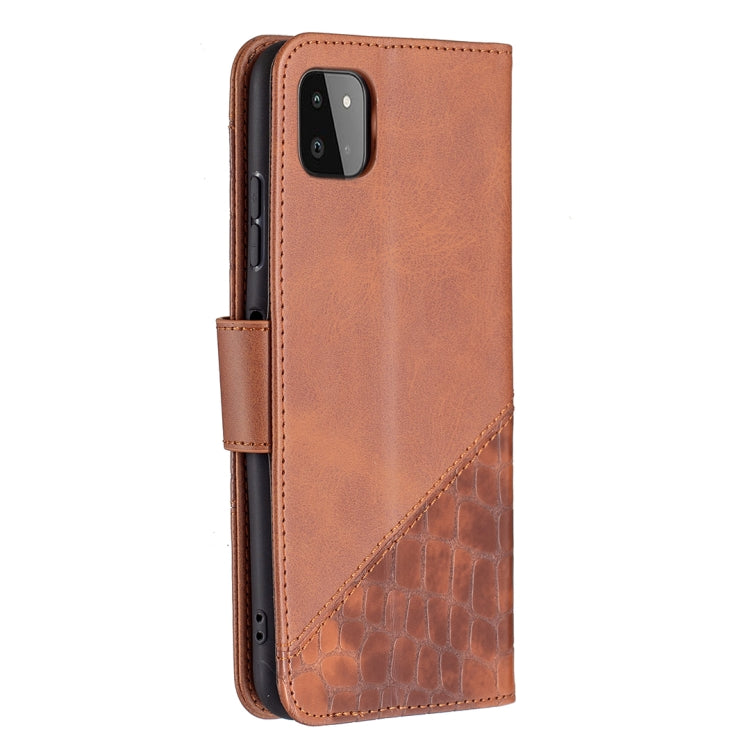 For Samsung Galaxy A22 5G Matching Color Crocodile Texture Horizontal Flip PU Leather Case with Wallet & Holder & Card Slots