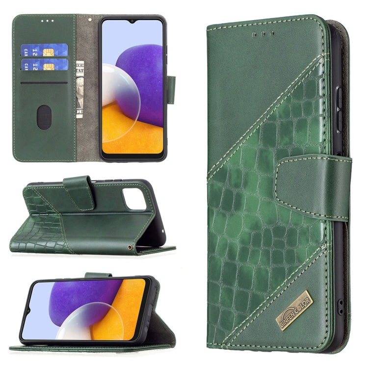 For Samsung Galaxy A22 5G Matching Color Crocodile Texture Horizontal Flip PU Leather Case with Wallet & Holder & Card Slots