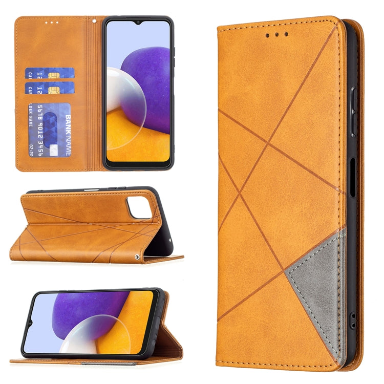 For Samsung Galaxy A22 5G Rhombus Texture Horizontal Flip Magnetic Leather Case with Holder & Card Slots
