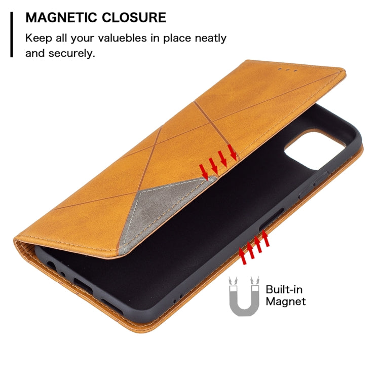 For Samsung Galaxy A22 5G Rhombus Texture Horizontal Flip Magnetic Leather Case with Holder & Card Slots