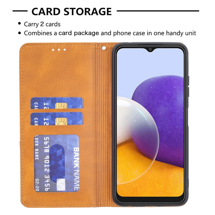 For Samsung Galaxy A22 5G Rhombus Texture Horizontal Flip Magnetic Leather Case with Holder & Card Slots