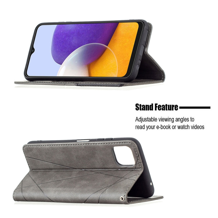 For Samsung Galaxy A22 5G Rhombus Texture Horizontal Flip Magnetic Leather Case with Holder & Card Slots