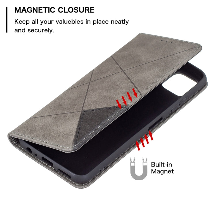 For Samsung Galaxy A22 5G Rhombus Texture Horizontal Flip Magnetic Leather Case with Holder & Card Slots