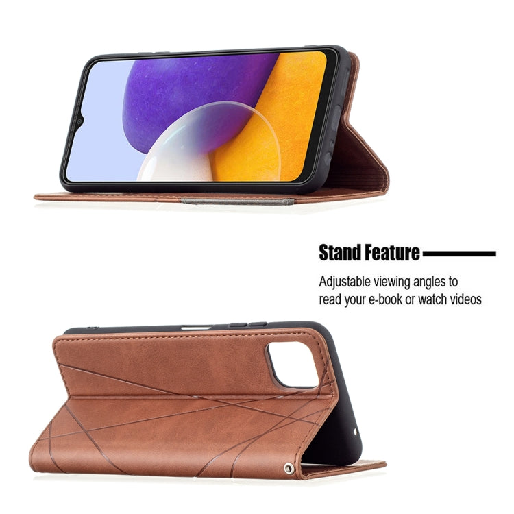 For Samsung Galaxy A22 5G Rhombus Texture Horizontal Flip Magnetic Leather Case with Holder & Card Slots