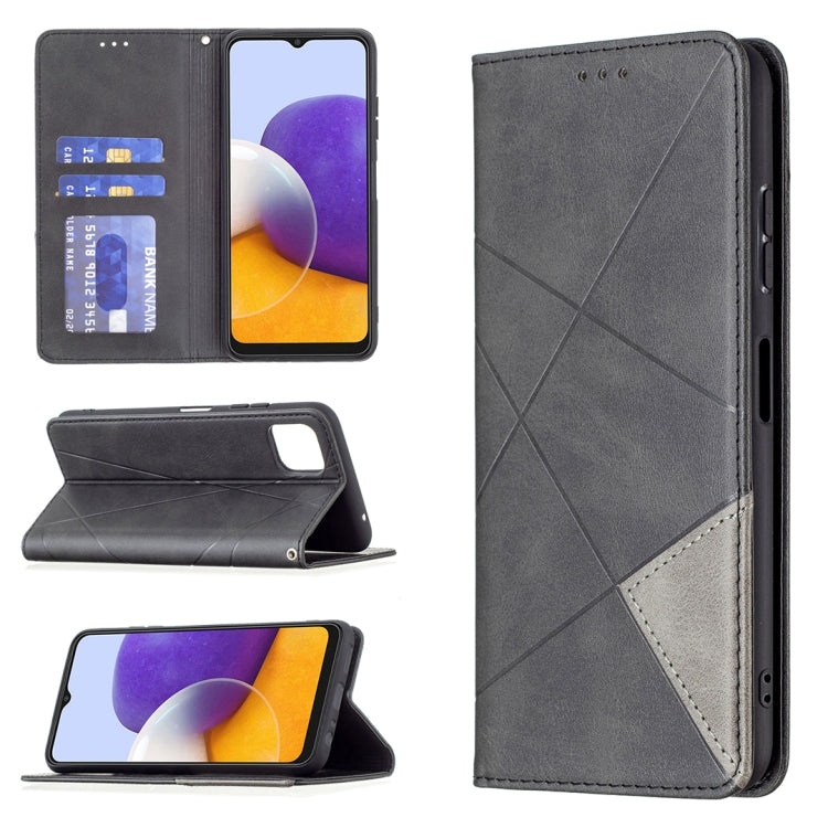 For Samsung Galaxy A22 5G Rhombus Texture Horizontal Flip Magnetic Leather Case with Holder & Card Slots