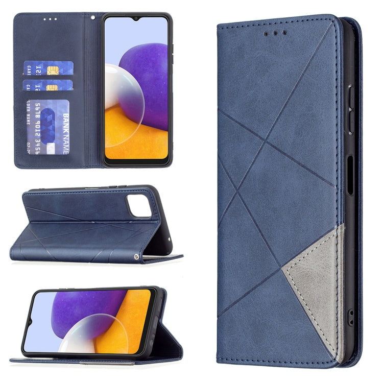 For Samsung Galaxy A22 5G Rhombus Texture Horizontal Flip Magnetic Leather Case with Holder & Card Slots