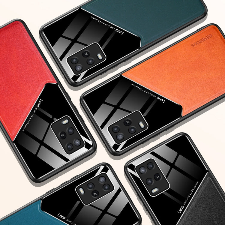 For OPPO A54 4G All-inclusive Leather + Organic Glass Protective Case with Metal Iron Sheet