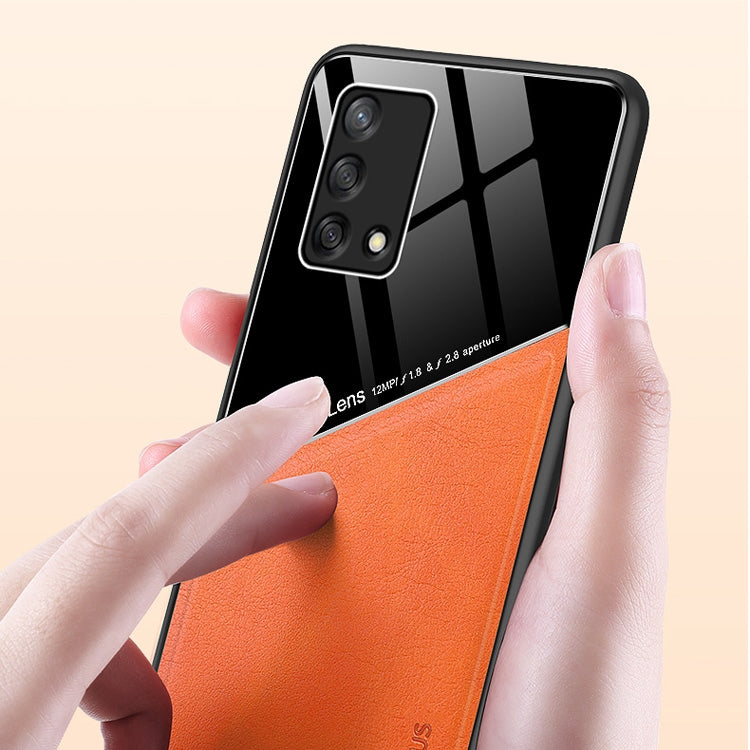 For OPPO A74 4G All-inclusive Leather + Organic Glass Protective Case with Metal Iron Sheet