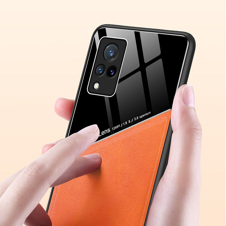 For vivo V21 All-inclusive Leather + Organic Glass Protective Case with Metal Iron Sheet