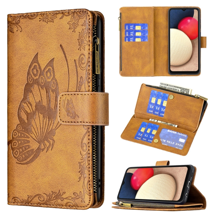 For Samsung Galaxy A02s Flying Butterfly Embossing Pattern Zipper Horizontal Flip Leather Case with Holder & Card Slots & Wallet