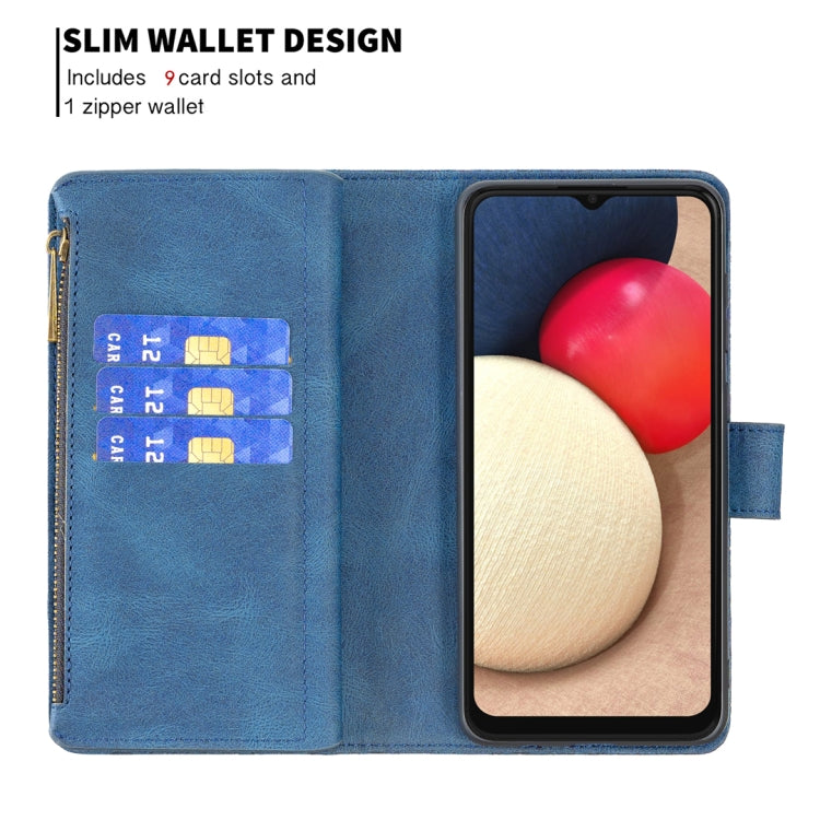 For Samsung Galaxy A02s Flying Butterfly Embossing Pattern Zipper Horizontal Flip Leather Case with Holder & Card Slots & Wallet