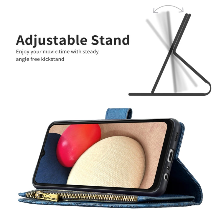 For Samsung Galaxy A02s Flying Butterfly Embossing Pattern Zipper Horizontal Flip Leather Case with Holder & Card Slots & Wallet