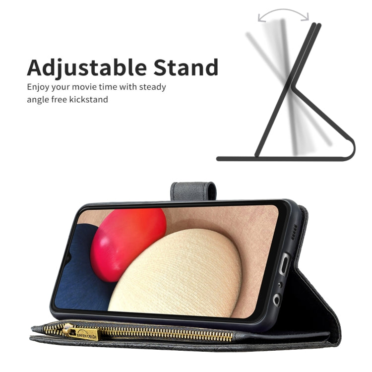 For Samsung Galaxy A02s Flying Butterfly Embossing Pattern Zipper Horizontal Flip Leather Case with Holder & Card Slots & Wallet