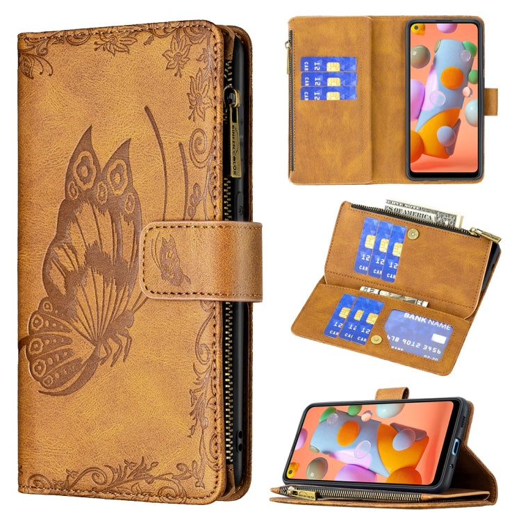 For Samsung Galaxy A11 Flying Butterfly Embossing Pattern Zipper Horizontal Flip Leather Case with Holder & Card Slots & Wallet