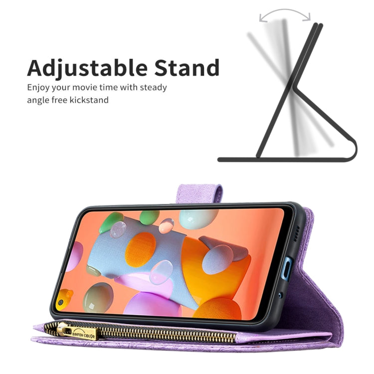 For Samsung Galaxy A11 Flying Butterfly Embossing Pattern Zipper Horizontal Flip Leather Case with Holder & Card Slots & Wallet