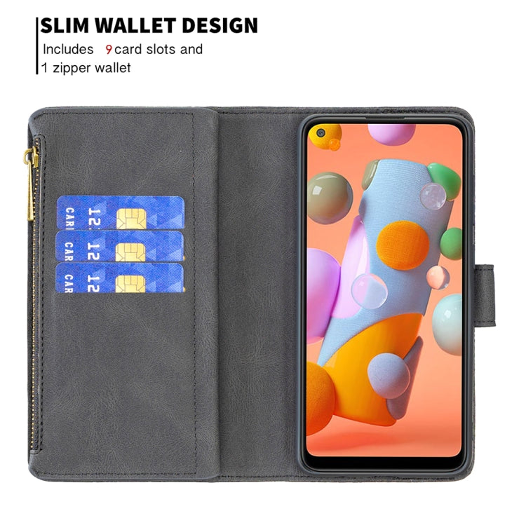For Samsung Galaxy A11 Flying Butterfly Embossing Pattern Zipper Horizontal Flip Leather Case with Holder & Card Slots & Wallet