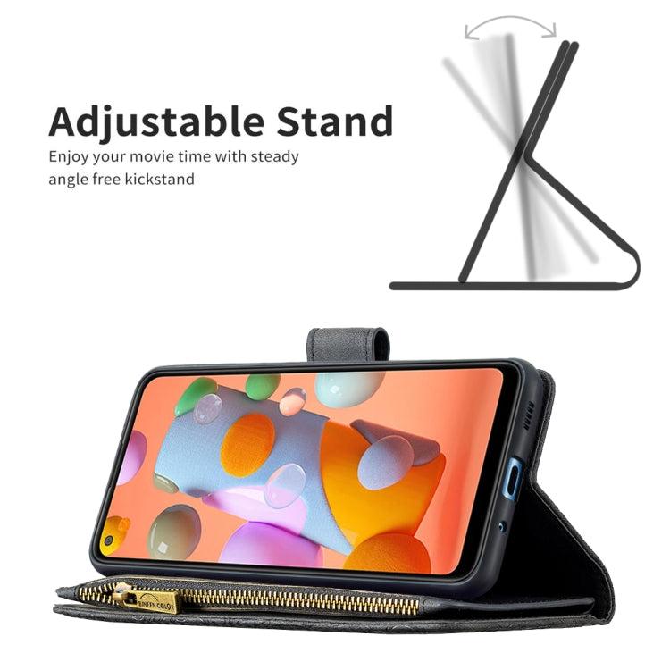 For Samsung Galaxy A11 Flying Butterfly Embossing Pattern Zipper Horizontal Flip Leather Case with Holder & Card Slots & Wallet