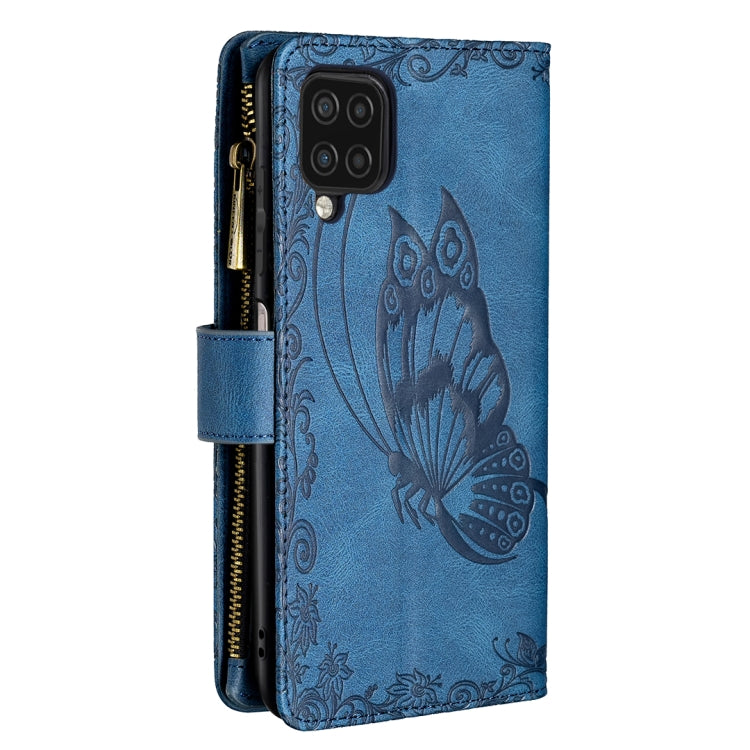 For Samsung Galaxy A12 Flying Butterfly Embossing Pattern Zipper Horizontal Flip Leather Case with Holder & Card Slots & Wallet
