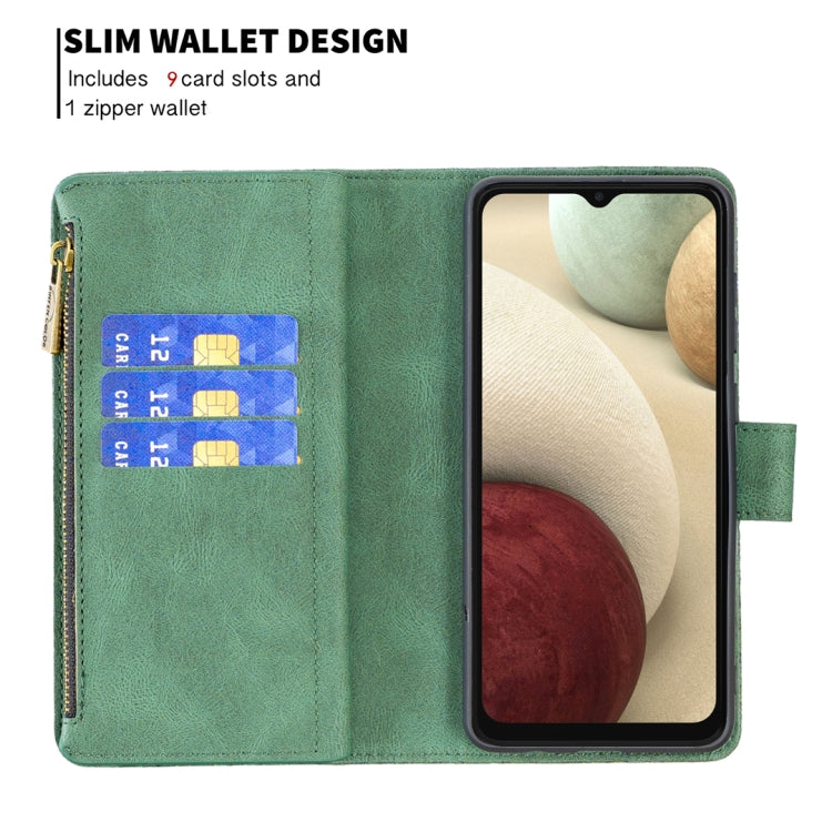 For Samsung Galaxy A12 Flying Butterfly Embossing Pattern Zipper Horizontal Flip Leather Case with Holder & Card Slots & Wallet