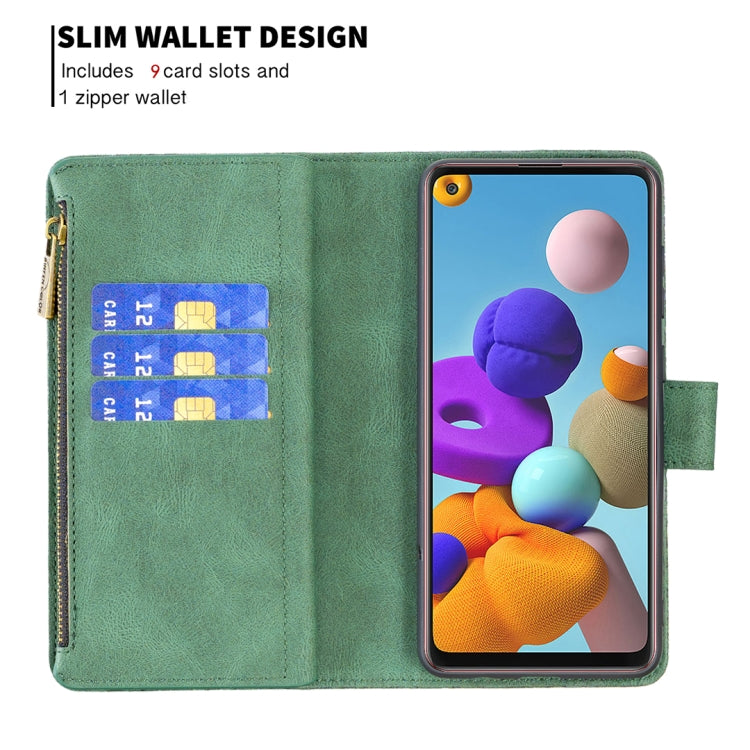 For Samsung Galaxy A21s Flying Butterfly Embossing Pattern Zipper Horizontal Flip Leather Case with Holder & Card Slots & Wallet