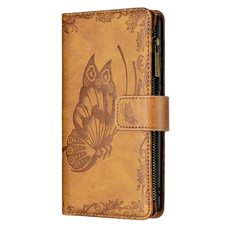 For Samsung Galaxy A21 Flying Butterfly Embossing Pattern Zipper Horizontal Flip Leather Case with Holder & Card Slots & Wallet