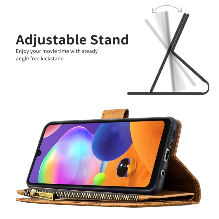 For Samsung Galaxy A31 Flying Butterfly Embossing Pattern Zipper Horizontal Flip Leather Case with Holder & Card Slots & Wallet