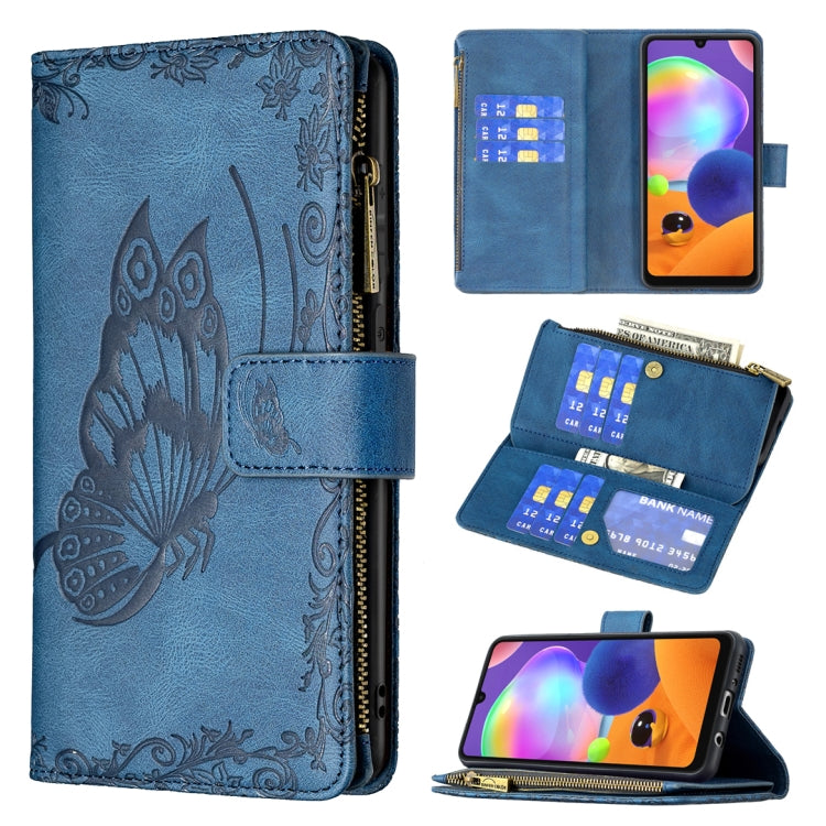 For Samsung Galaxy A31 Flying Butterfly Embossing Pattern Zipper Horizontal Flip Leather Case with Holder & Card Slots & Wallet
